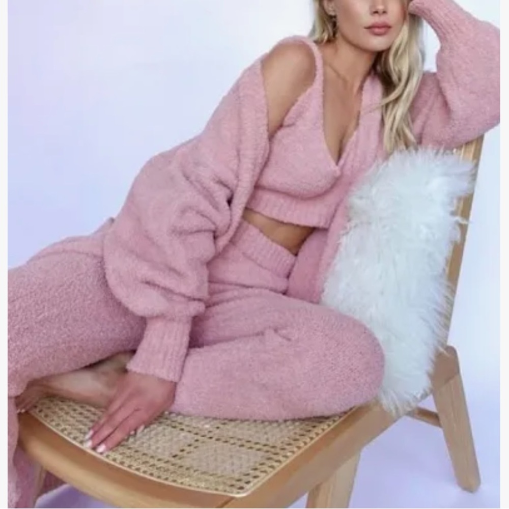 RESA Intimates Revolve Teddy Fleece Long Open Front Robe  pockets Pink Sz S